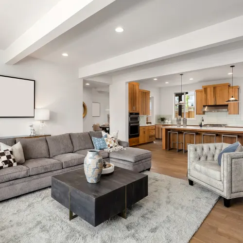 Grey area rug in the living room setting by Nampa in Boise, ID Nampa, ID.