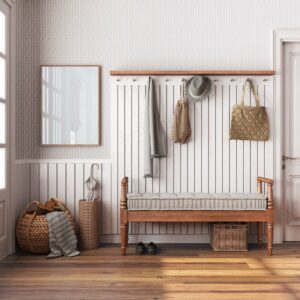 vinyl accent wall in mudroom