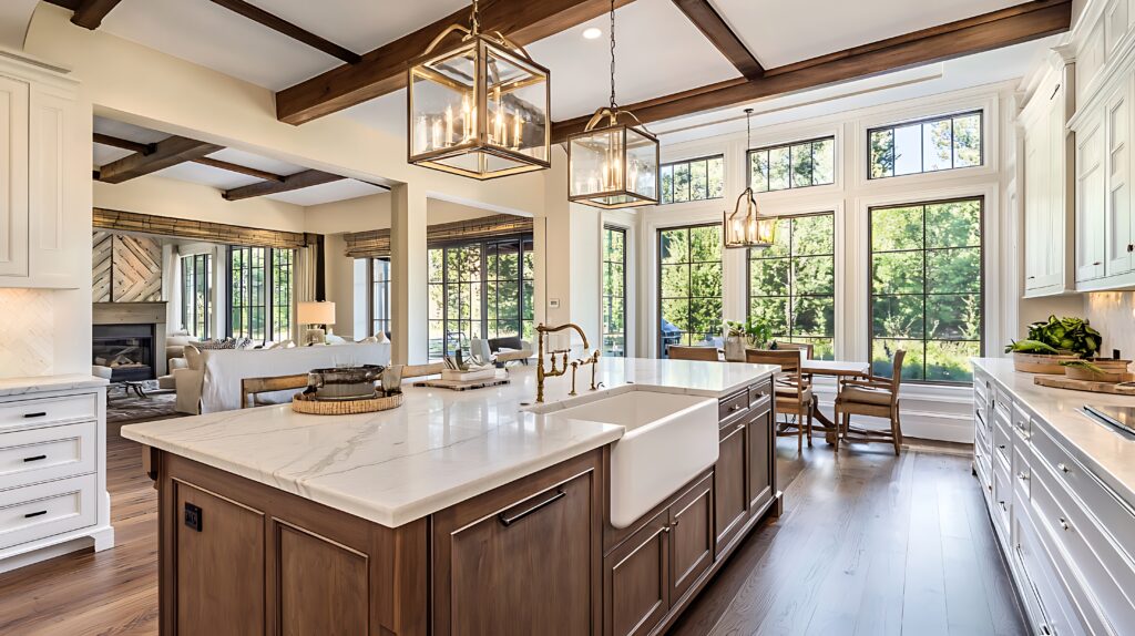 Flooring transitions in an open concept layout