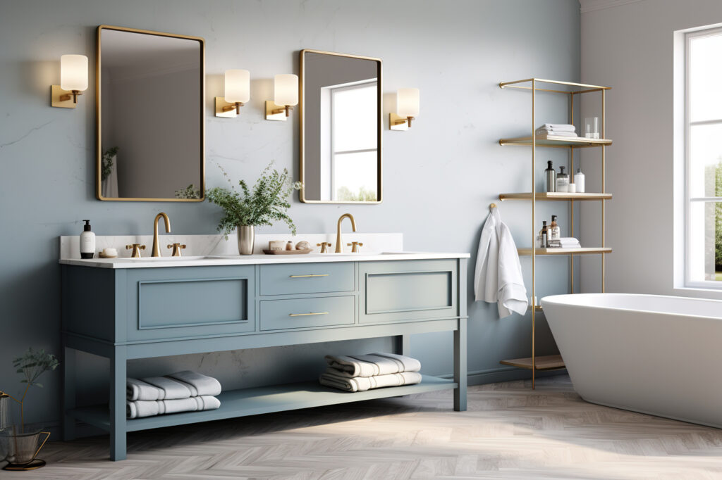 luxury vinyl chevron patterned flooring in bathroom with standalone tub
