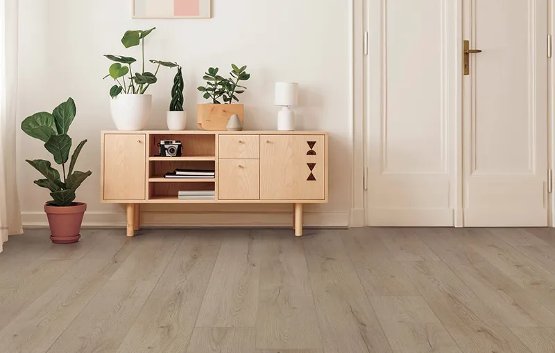 Wide Neutral Oak Look LVP in Living Space